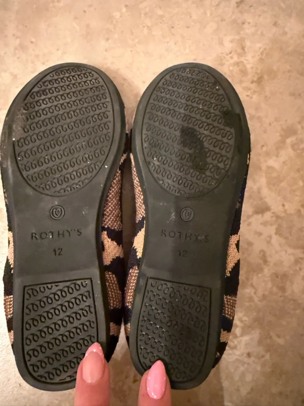Rothy's Leopard Print Tan and Black Kids Slip-On Dress Shoes